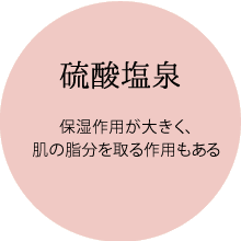 硫酸塩泉（保湿作用が大きく、肌の脂分を取る作用もある）